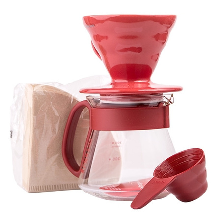 Sada Hario V60 Dripper & Pot Red – dripper, konvice a filtry